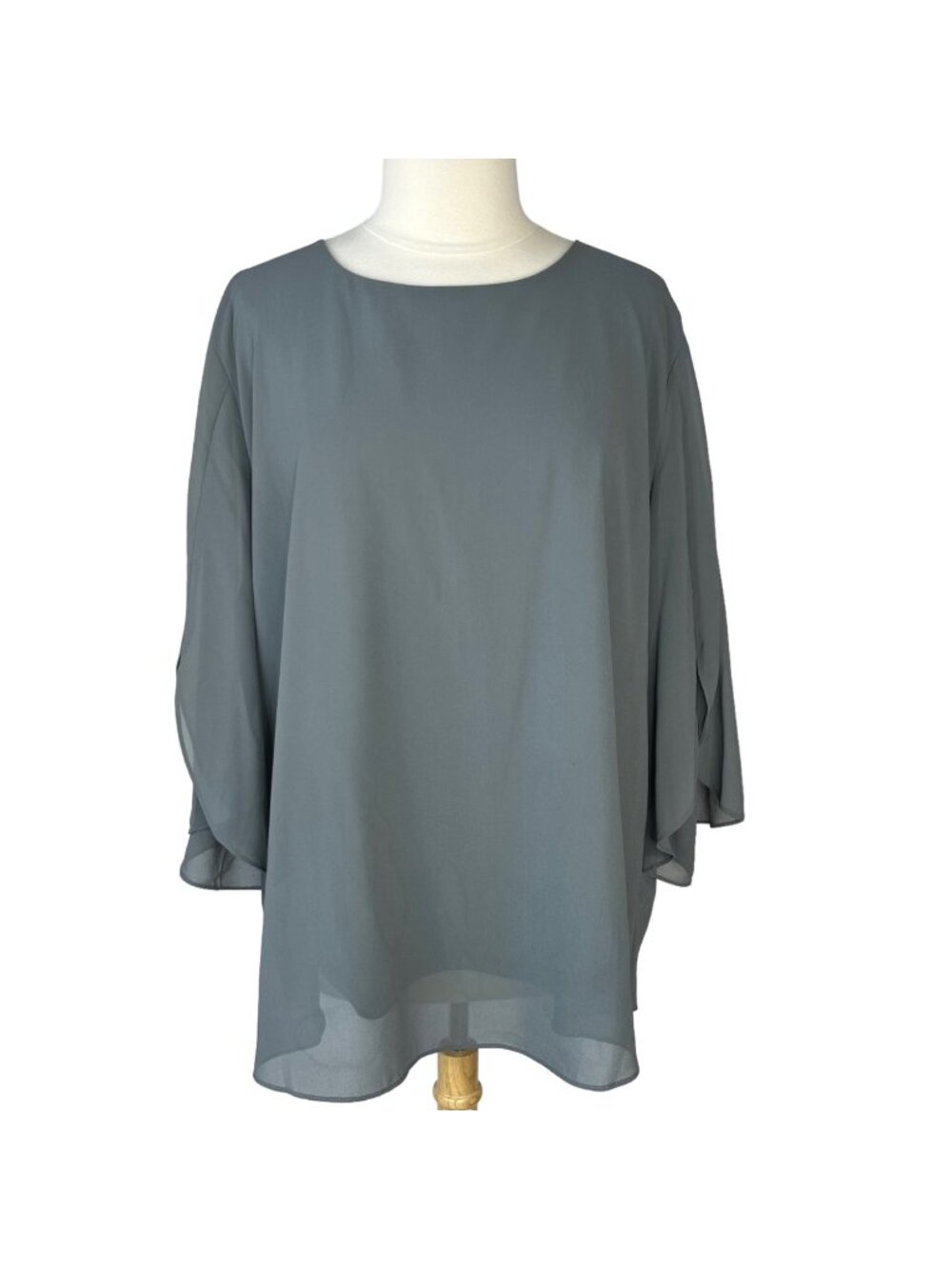 Acevog‎  Chiffon Blouse Gray Long Sleeves Back Zip Lined XXXXL 4XL New
